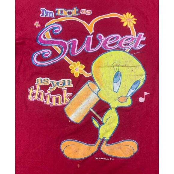 Vintage Looney Tunes 1996 Men's Size XL Red Tweety Graphic T Shirt As Sweet As - Picture 5 of 9